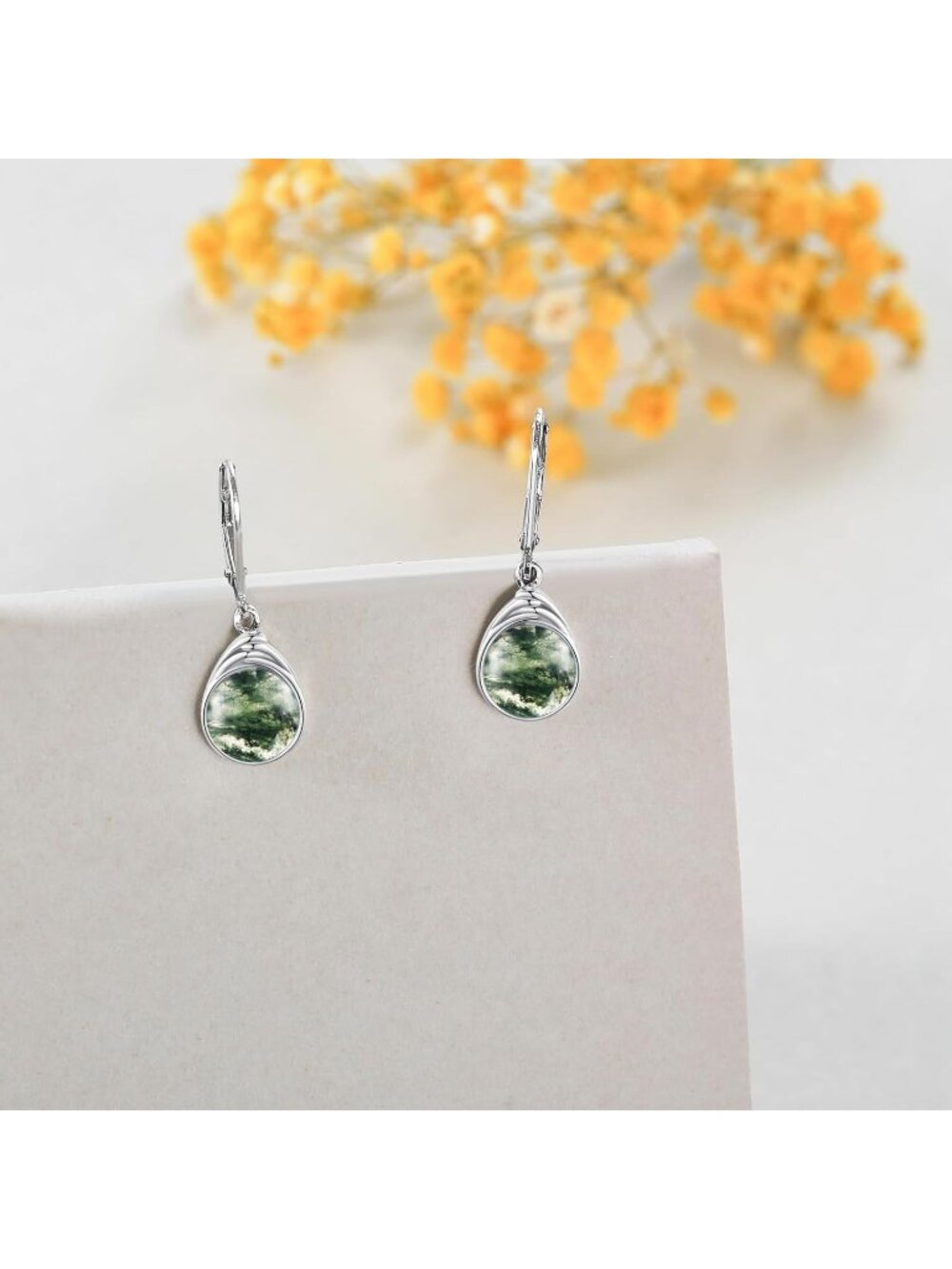 Women's Moss Agate Sterling Silver Larimar Rose Quartz Labradorite Earrings - Picture 4 of 6
